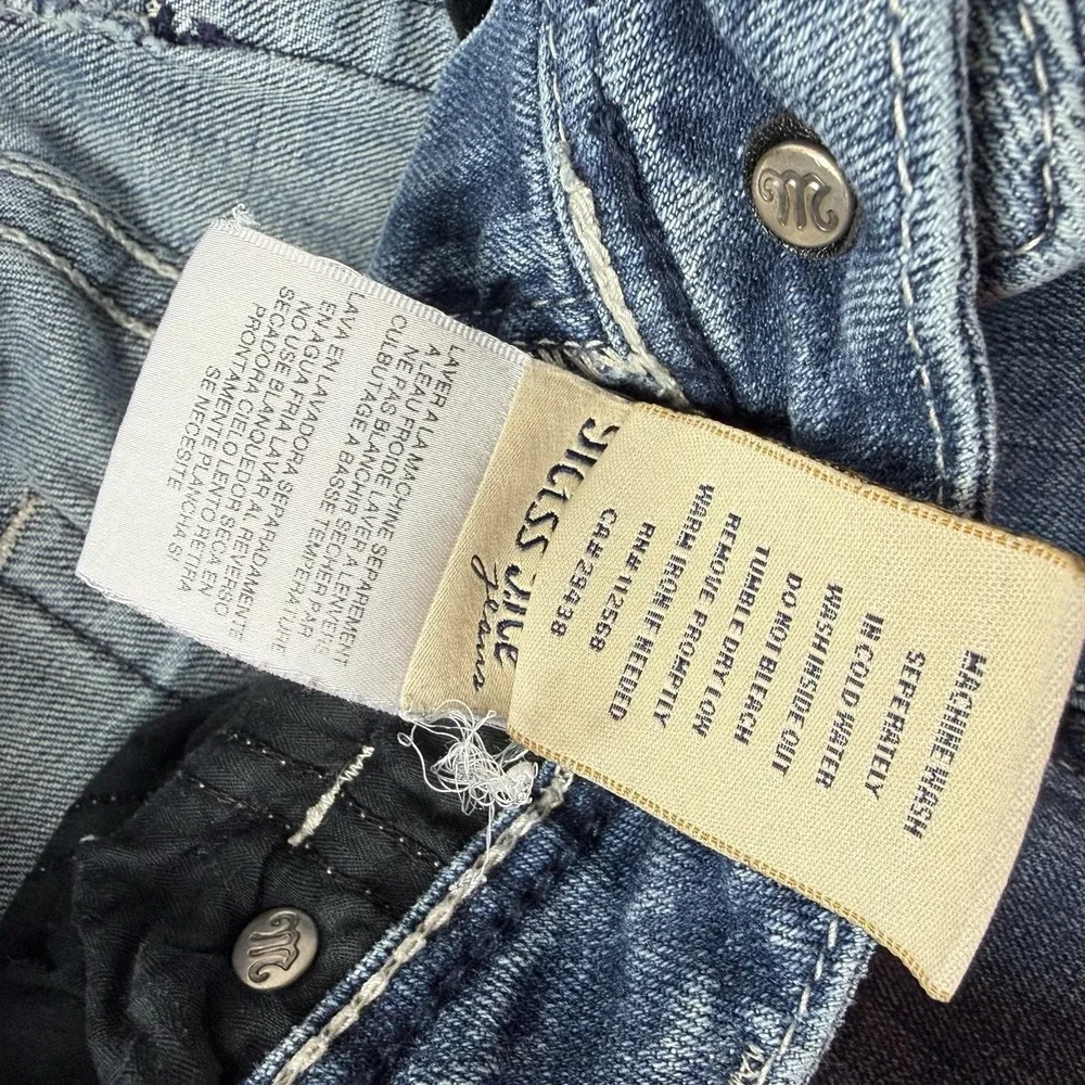 Miss Me Jeans Womens 31 Blue Bootcut Embroidered Distressed Stretch Mid‎ Rise